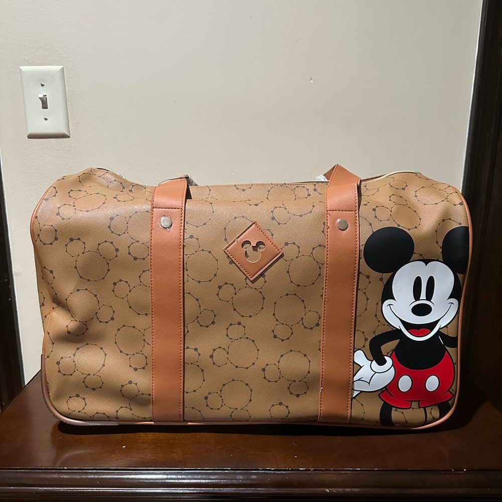 Bioworld Disney Mickey Mouse Rolling Duffle Bag Luggage Cognac Designer Style